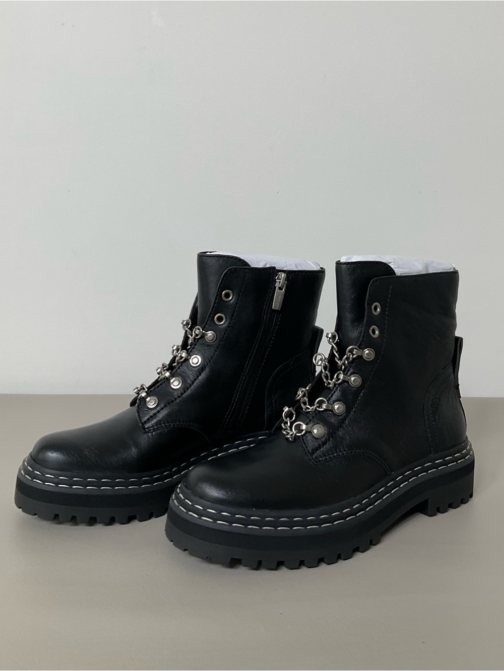 Vince Camuto, NWBox, Black, Leather Upper, Combat Boots